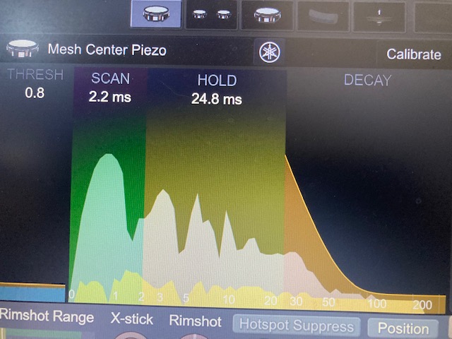 This shows the piezo cable output with a head strike. Almos no signal above threshold. Piezo cable is impact sensitive, not vibration sensitive.