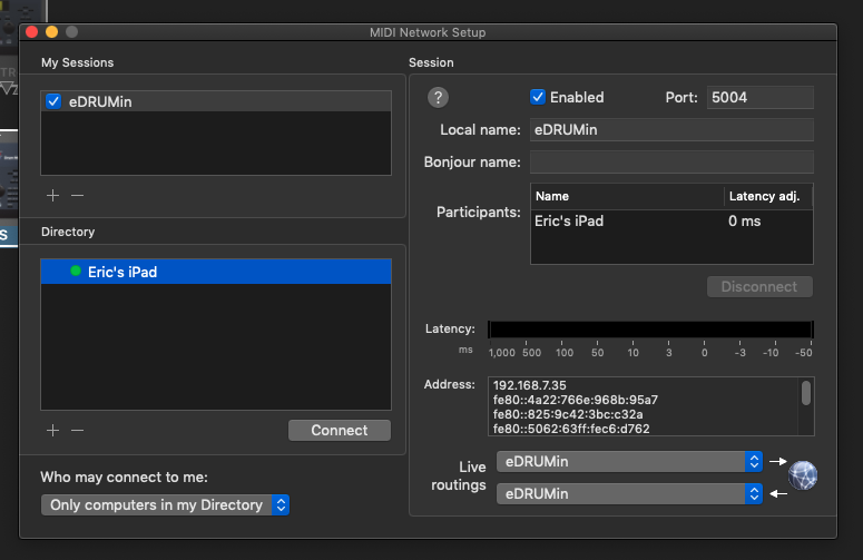 Network Midi Window